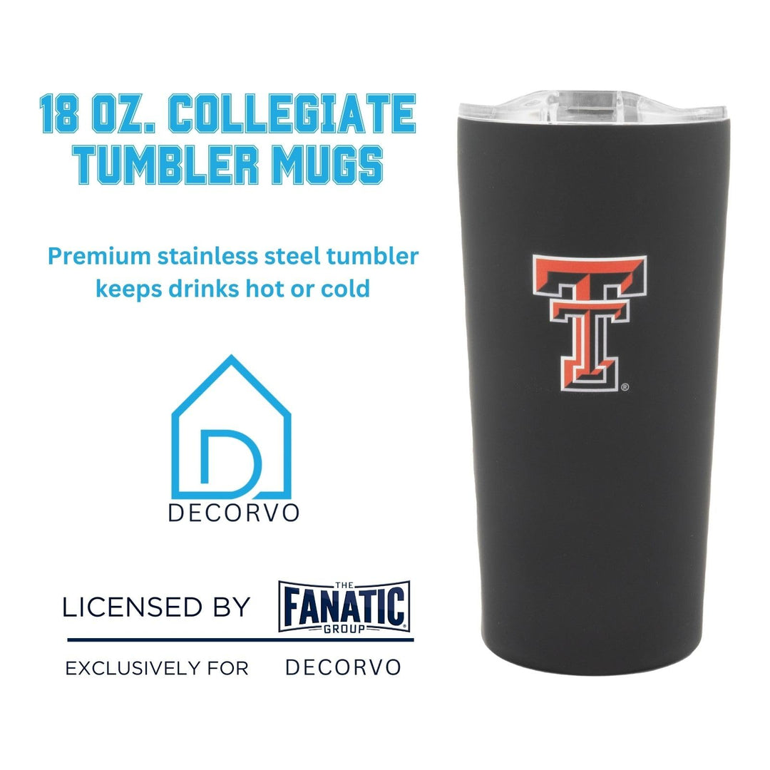 Decorvo Officially Licensed Collegiate Stainless Steel Tumbler - Double Walled Insulated Travel Tumbler with Slide Lid - 18 oz (TX Tech Logo - Black)