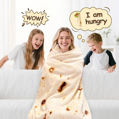 mermaker Burritos Tortilla Throw Blanket 2.0 Double Sided 71 inches for Adult and Kids, Giant Funny Realistic Food Blankets, 285 GSM Novelty Soft Flannel Taco Blanket (Yellow -Double Sided)