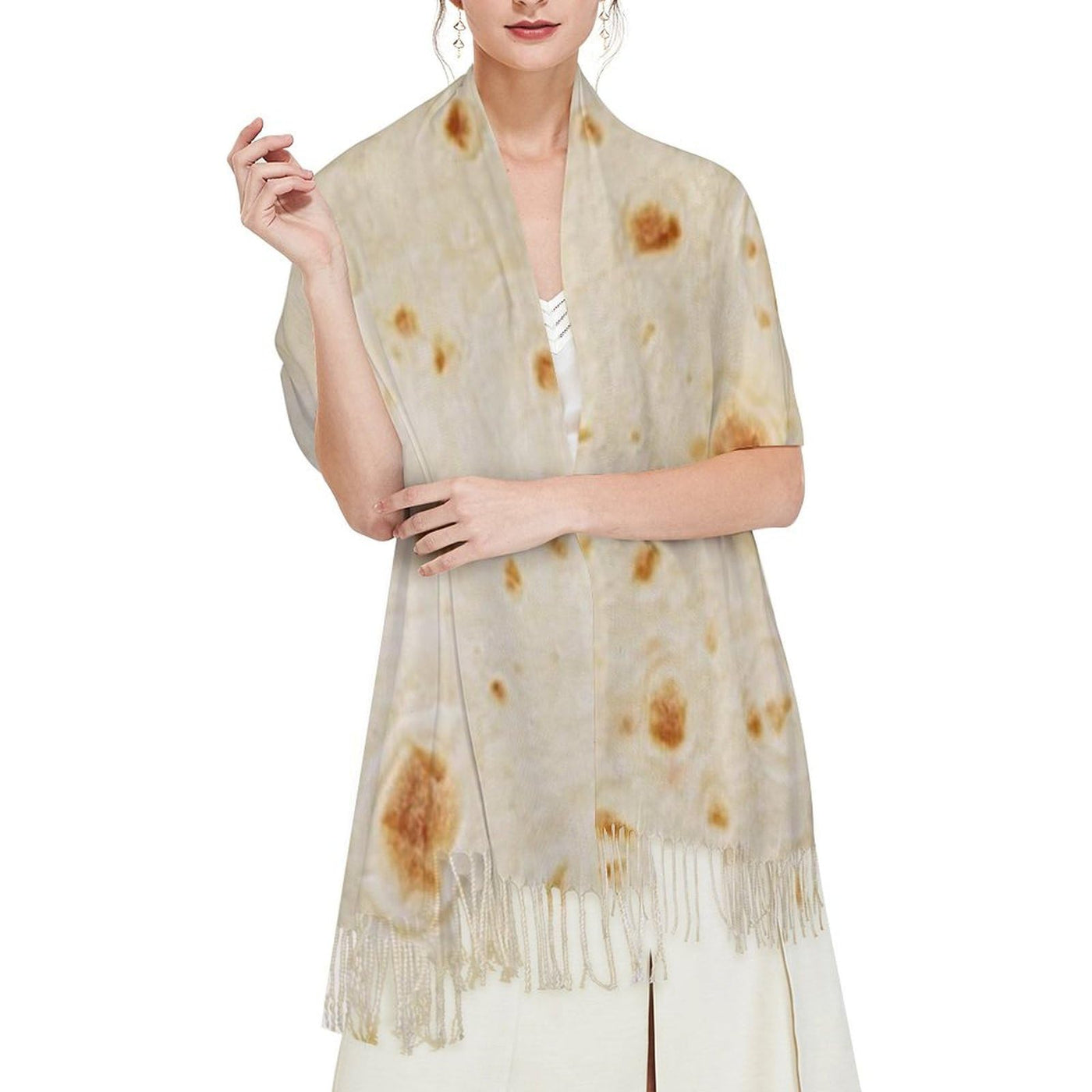 Burrito Tortilla Pattern Women's Autumn Winter Scarf Tassel Soft Warm Blanket Scarf Shawl 200x70cm