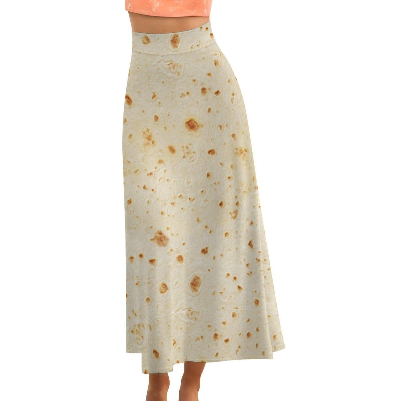 Burrito Tortilla Pattern Women's Fashion Printed High Waist Flared Long Skirt M