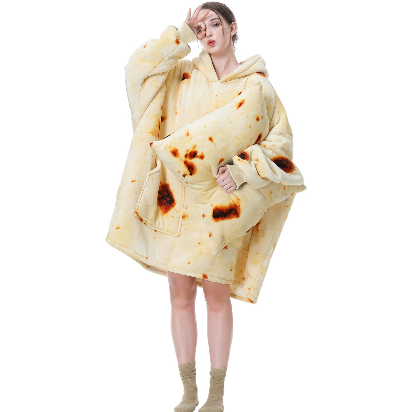 Aemicion Oversized Wearable Blanket,Cozy Hoodie Blanket,Warm Sherpa Sweatshirte Blanket Gifts for Women Men Adult-Burritos