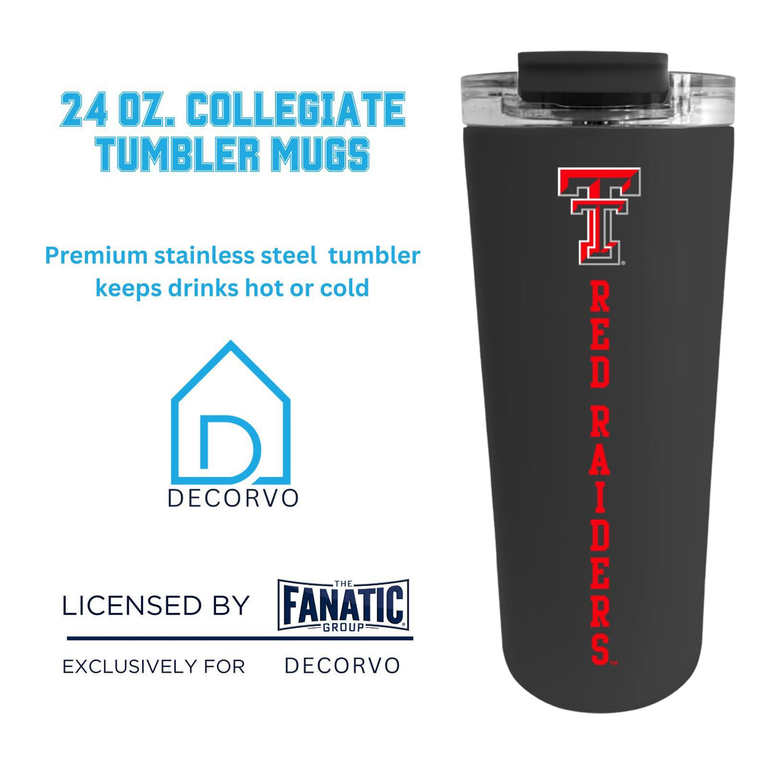 Decorvo Officially Licensed Collegiate Stainless Steel Tumbler - Double Walled Insulated Travel Tumbler - 24 oz (TX Tech Black)