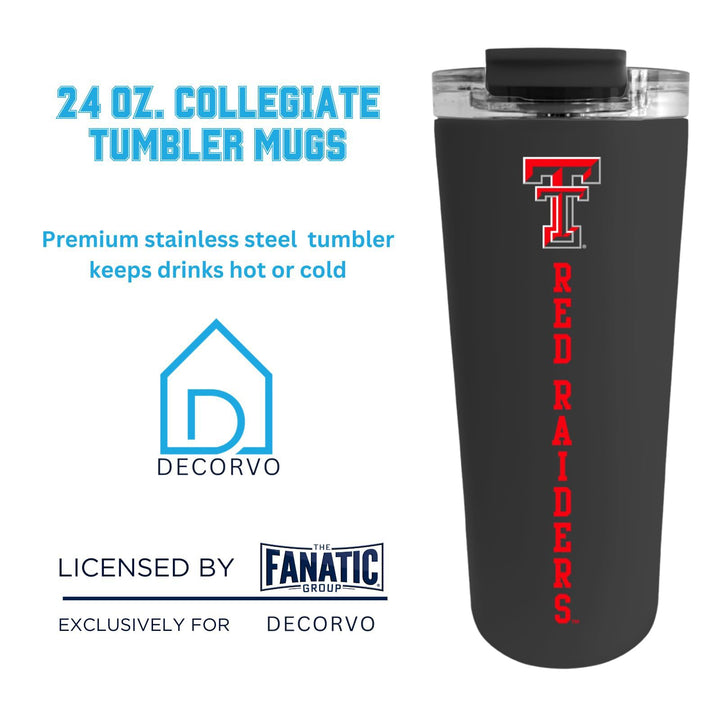 Decorvo Officially Licensed Collegiate Stainless Steel Tumbler - Double Walled Insulated Travel Tumbler - 24 oz (TX Tech Black)
