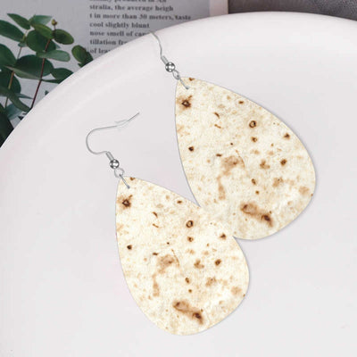 Giant Flour Tortilla Taco Earrings Dangle Earrings Double-Sided Leather Drop Teardrop Earrings Holiday Party Jewelry Gifts For Women