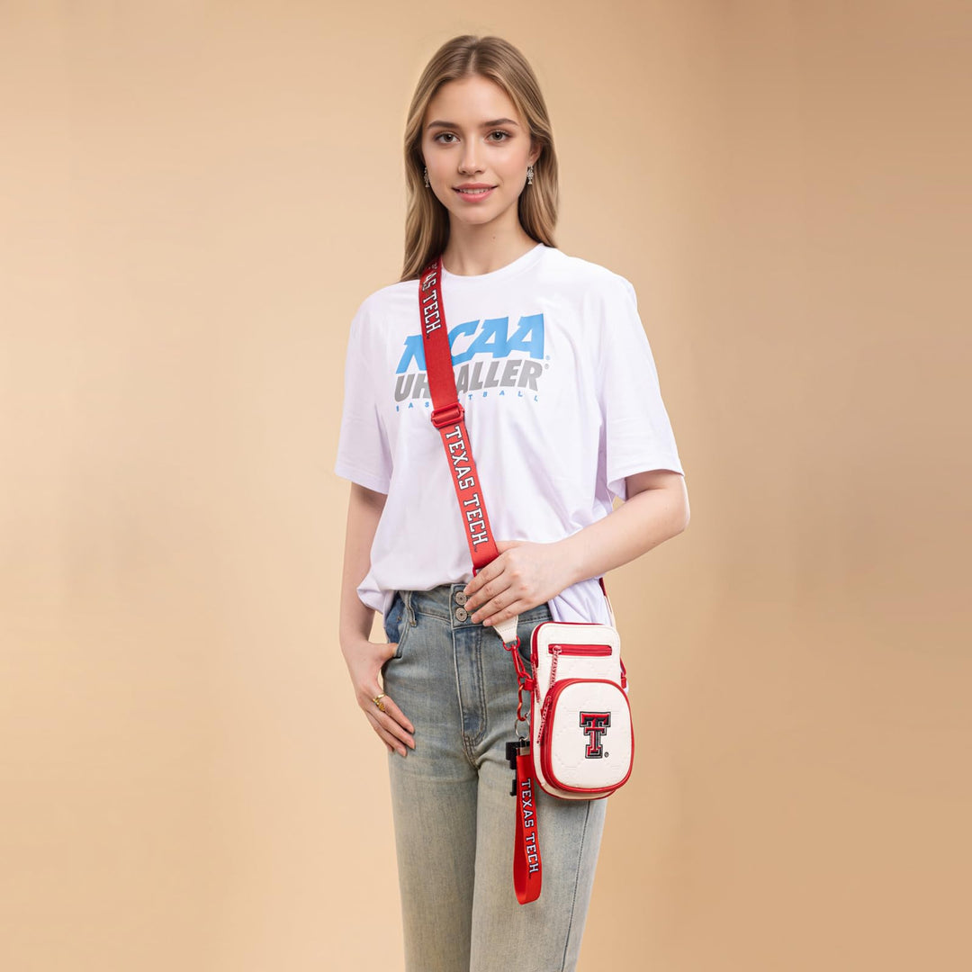 Texas Tech Crossbody Bag with RFID Blocking Card Slot, Adjustable Strap Crossbody Purse for Women, Multi Pocket Handbag for Gifts, Game Day | Beige, NC-TTU015BG