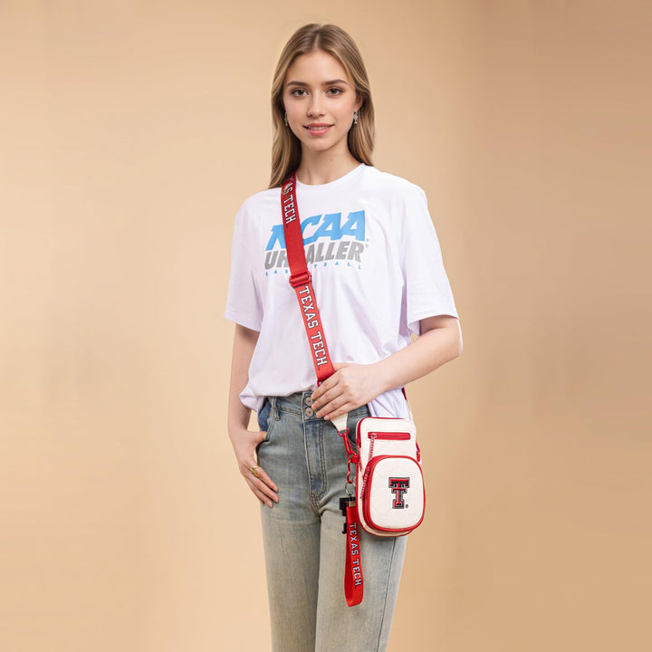 Texas Tech Crossbody Bag with RFID Blocking Card Slot, Adjustable Strap Crossbody Purse for Women, Multi Pocket Handbag for Gifts, Game Day | Beige, NC-TTU015BG