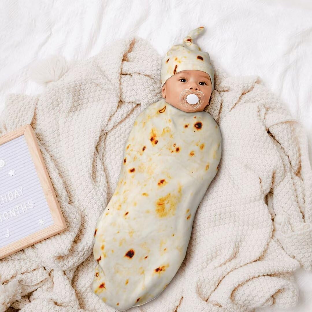 Newborn Swaddling Tortilla Blanket Beanie Hat Sets Soft Baby Receiving Soft Sleeping Bag New Born Sleep Sacks for Boys Girls
