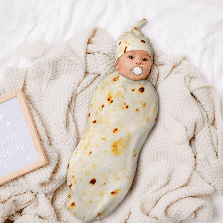 Newborn Swaddling Tortilla Blanket Beanie Hat Sets Soft Baby Receiving Soft Sleeping Bag New Born Sleep Sacks for Boys Girls