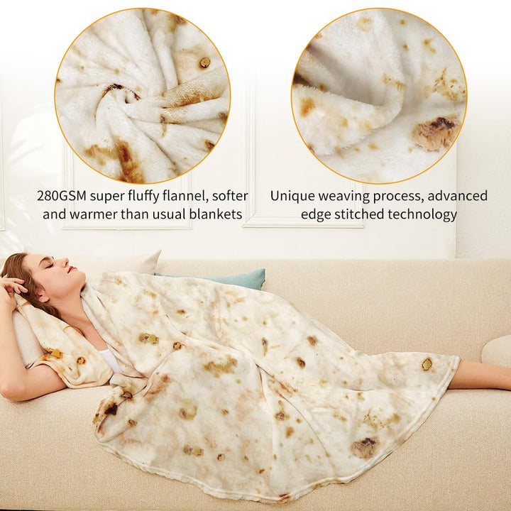 Tortilla Throw Blankets for Adults Teen Kids, Double Sided Wrap Blankets, Novelty Realistic Flannel Round Blankets, Unique Gift for Girl Women 47in