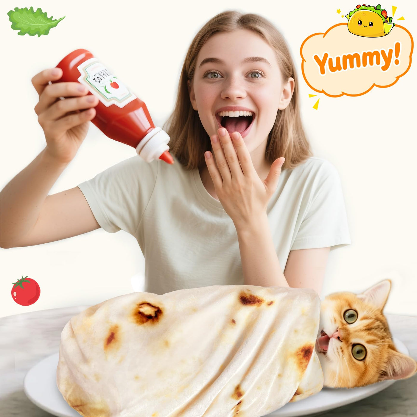 CASOFU Baby Burritos Swaddle Blanket, Tortilla Wrap Blankets Funny Gifts for Baby Shower Boy Girl Toddler Newborn, 285 GSM Soft Flannel Food Blanket White Elephant Gifts for Toddler (Beige, 36 inches)