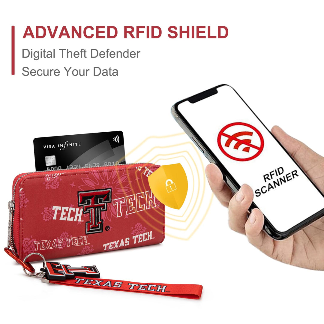 Montana West Texas Tech Mini Organizer Wristlet Wallet for Women - NCAA Official, Texas Tech Team Purse with RFID Blocking, Zipper Wallet for Sport Fan Gift, Game Day, Concert | Red, NC-TTU011RD