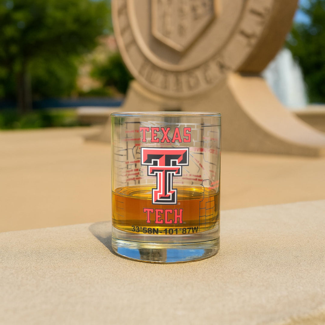 Greenline Goods Texas Tech University Red Raiders Whiskey Glasses Set of 2, 10 oz Rocks Glasses with Full-Color Logo &amp; Campus Map – Officially Licensed Bourbon Glass Gift for Alumni &amp; Fans