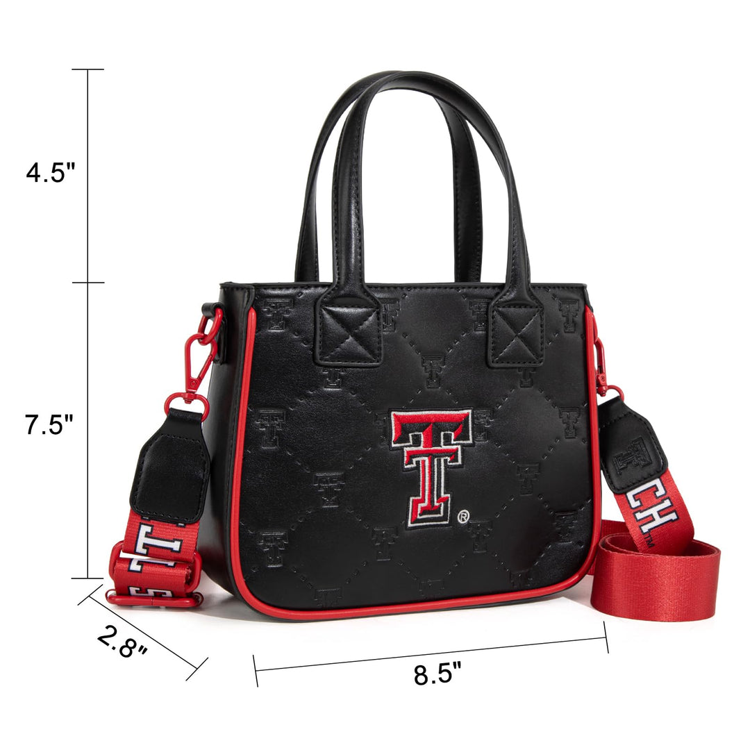 Texas Tech Purses and Handbags Top Handle Satchel Shoulder Bags, Leather Crossbody Bags &amp; Removable Coin Purse, Adjustable Strap Handbags for Graduation Gifts | NC-TTU014BK