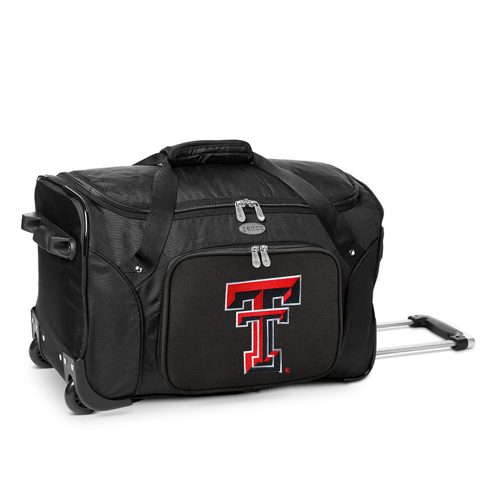 Texas Tech University Red Raiders Lightweight 22-inch Wheeled Duffel Bag with Telescopic Handle - Perfect Overnight Bag for Travel, Weekend Getaways, Airports, Gym, and Commuting