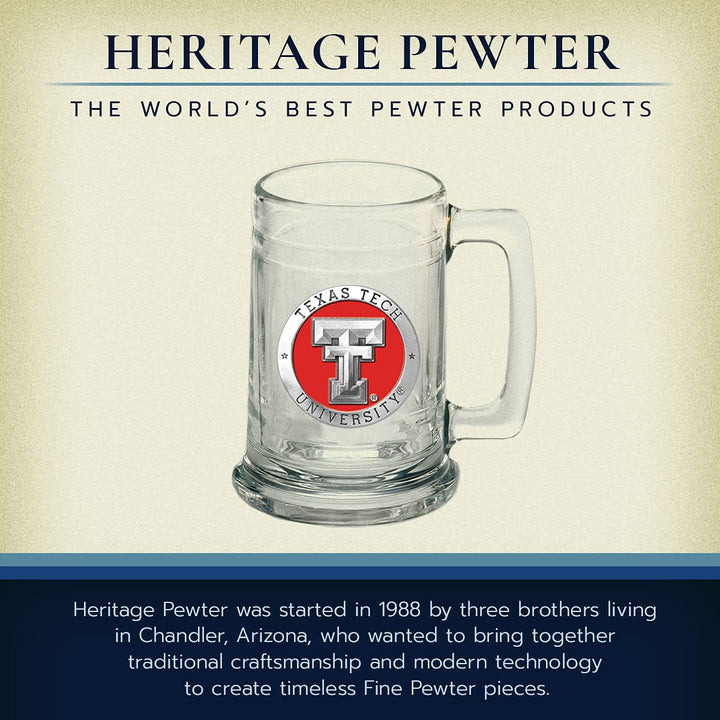 Heritage Pewter Texas Tech Beer Stein Glass | 15 Ounce German-Style Beer Glass