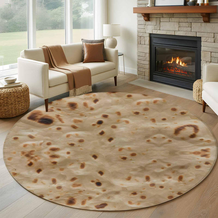 Tortilla Round Rug 5 Ft Circle Area Rugs Washable Non Slip Indoor Floor Mats Carpet for Living Room Bedroom Dining Room