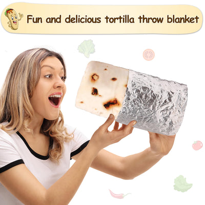 mermaker Burritos Tortilla Throw Blanket 2.0 Double Sided 71 inches for Adult and Kids, Giant Funny Realistic Food Blankets, 285 GSM Novelty Soft Flannel Taco Blanket (Yellow -Double Sided)