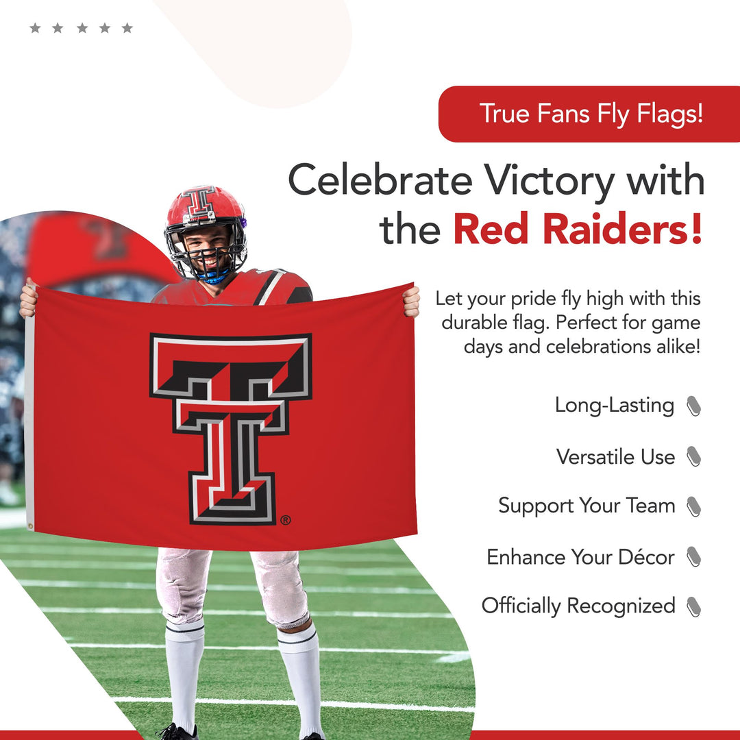 Texas Tech Red Raiders College Sports Printed Flag - NCAA Licensed - Nylon - School Banner (Red, Black, White) (3&