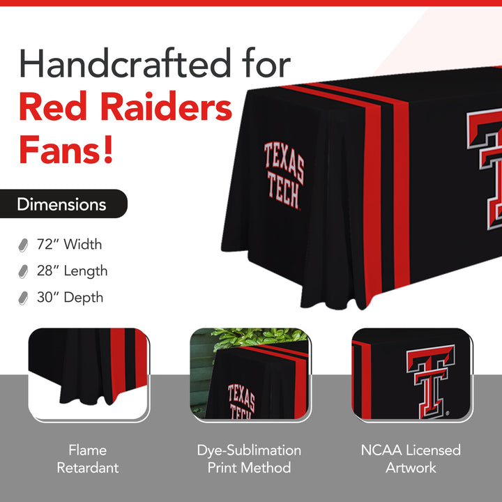 Victory Corps Texas Tech Red Raiders College Sports Printed Table Throw - NCAA Licensed - Polyester - School Tablecloth (Black, Red) (6&