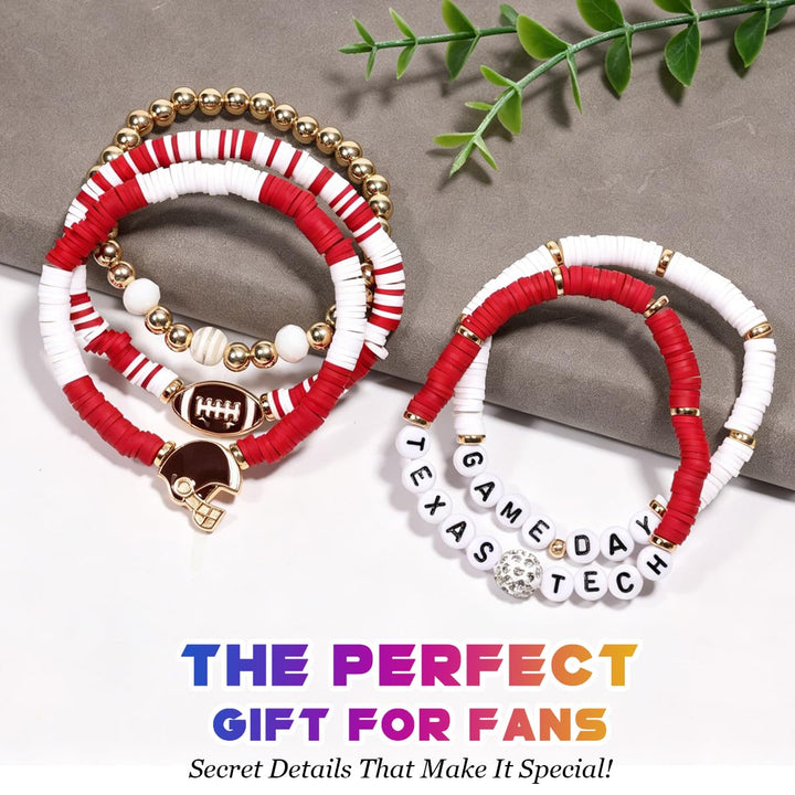 Texas Tech Merch Gifts Inspired Bracelets 5 Pcs Stackable Stretch Beaded Friendship Game Day Football Bracelets Costume Shirt Jersey Hat flag Merchandise Gifts for Fans Women Birthday