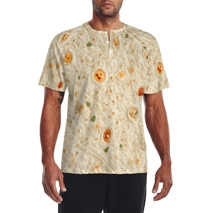 Tortilla Pattern Mens Fashion Casual Basic Short Sleeve Crewneck Henley T-Shirts L