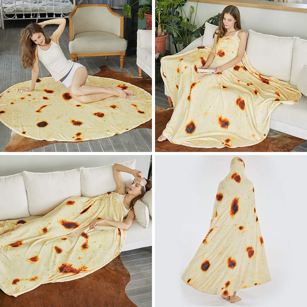 Tortilla Throw Blanket, Tortilla Wrap Blanket, Novelty Tortillas Round Blankets Giant Tortillas Round Soft for Adults and Kids 71 inches