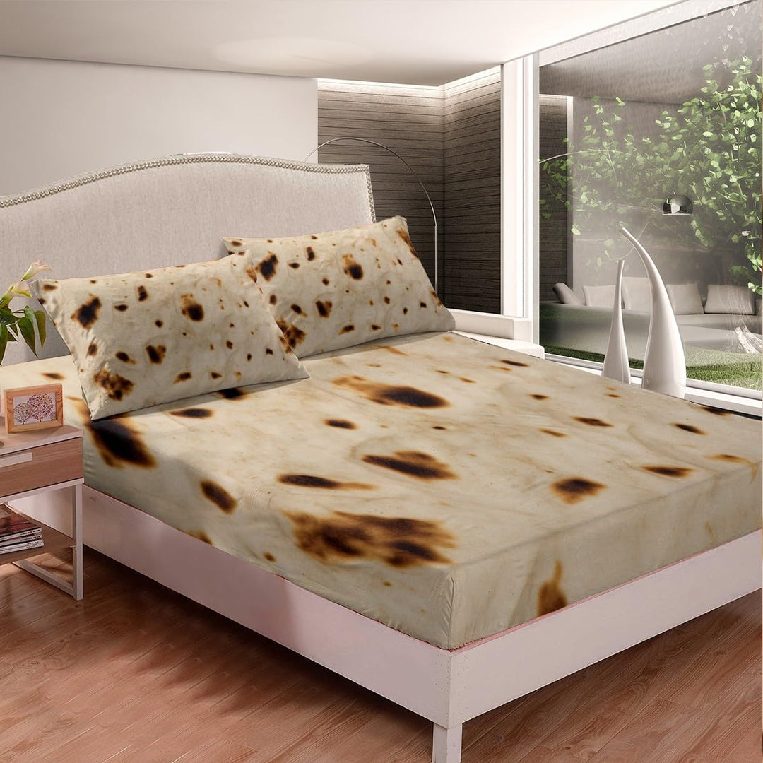 Tortillas Bed Sheet Set Fitted Sheet Taco Bedding Set for Boys Girls Kids Food Theme Bed Cover Twin Size with 1 Pillow Case