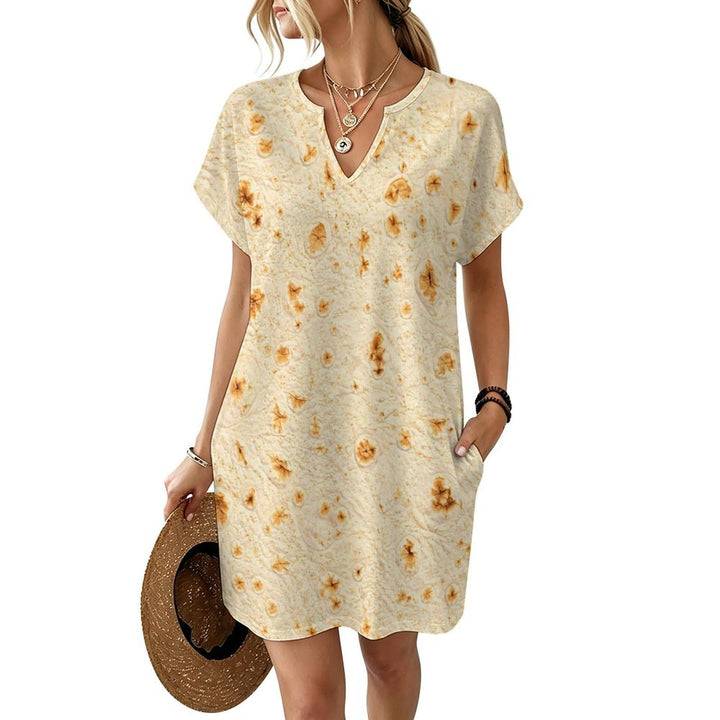 Womens Summer Dresses T Shirt Dress with Pockets Tortilla Print
