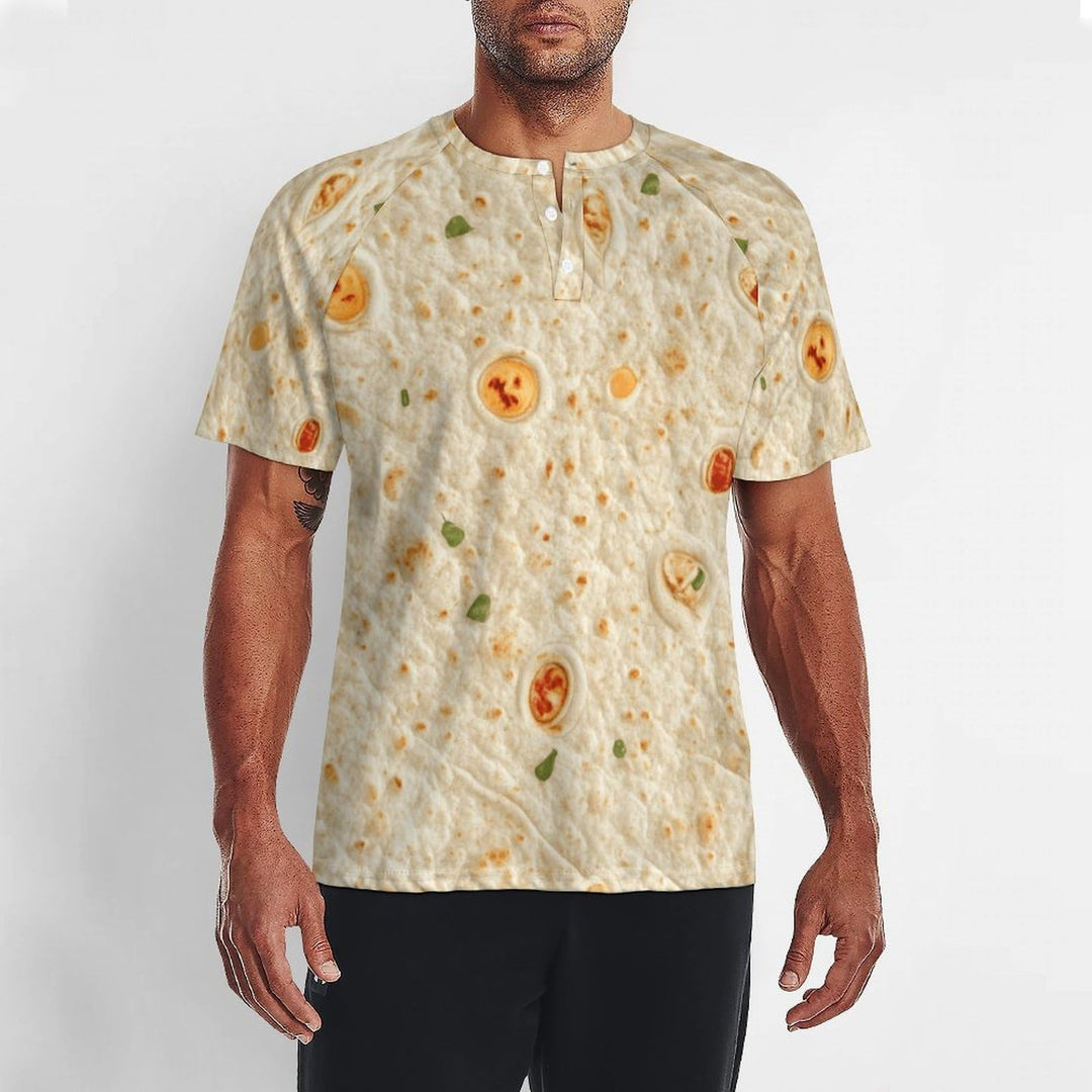 Tortilla Pattern Mens Fashion Casual Basic Short Sleeve Crewneck Henley T-Shirts L