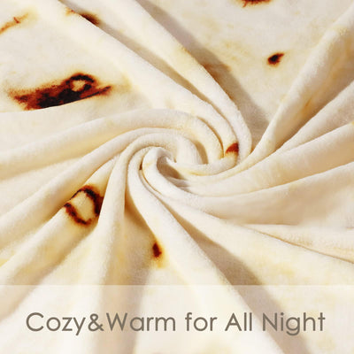 Bnuitland 80 Inches Tortilla Burritos Pattern Blanket with Pouch, 300 GSM Double Sided Giant Flour Novelty Taco Funny Realistic Food Blanket for Adults, Super Soft Flannel for Bed