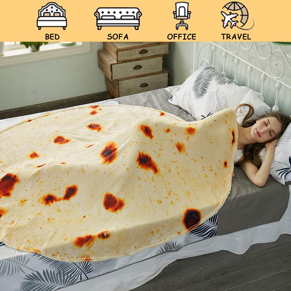 SeaRoomy Burritos Tortilla Throw Blanket, Tortilla Wrap Blanket, Novelty Tortillas Round Blankets Giant Tortillas Round Soft Blankets for Adults and Kids (Yellow, 71 inches)