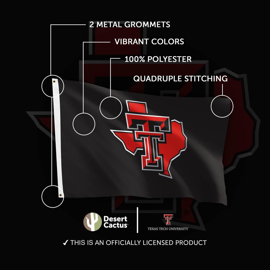 Desert Cactus Texas Tech University TTU Flag - 3 x 5 Feet Raiders Banner, Indoor/Outdoor Durable Fabric, 100% Polyester Design (Style Y)
