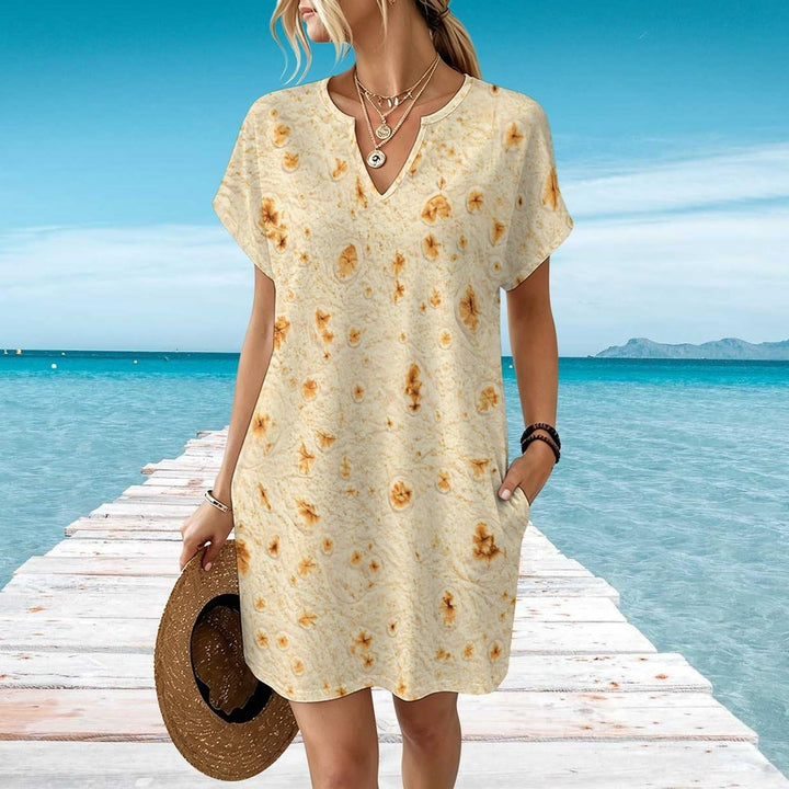 Womens Summer Dresses T Shirt Dress with Pockets Tortilla Print