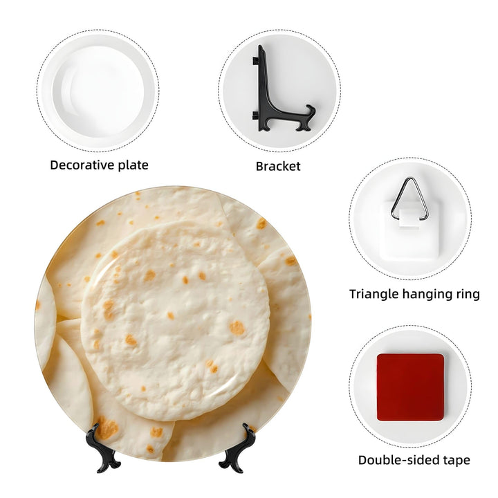 Tortillas Pattern Decorative Plates Ceramic Ornament Decorative Dish with Stand Art Porcelain Plate (6in)