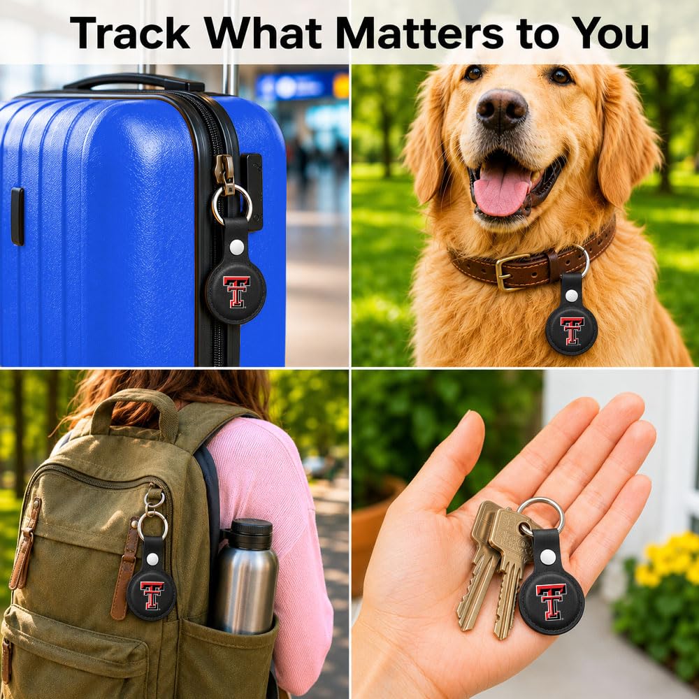 Guard Dog Collegiate Tag Holder with Key Chain Compatible with Apple AirTag - Texas Tech Red Raiders
