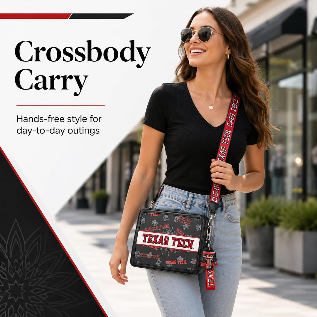 Montana West Texas Tech Leather Satchel Bags for Women, Small Purse with Detachable Shoulder Strap, Crossbody Handbag for Travel, Graduation Gift | NC-TTU004BK