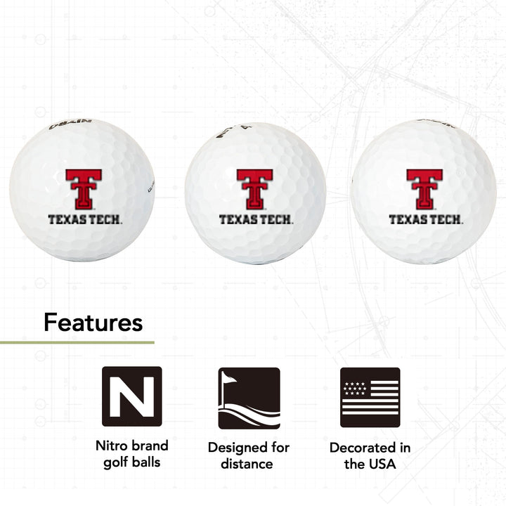 Desert Cactus Texas Tech University Golf Balls 3 Pack – TTU Red Raiders Full Color Three – Officially Licensed Sport Team Accessory (Design B)