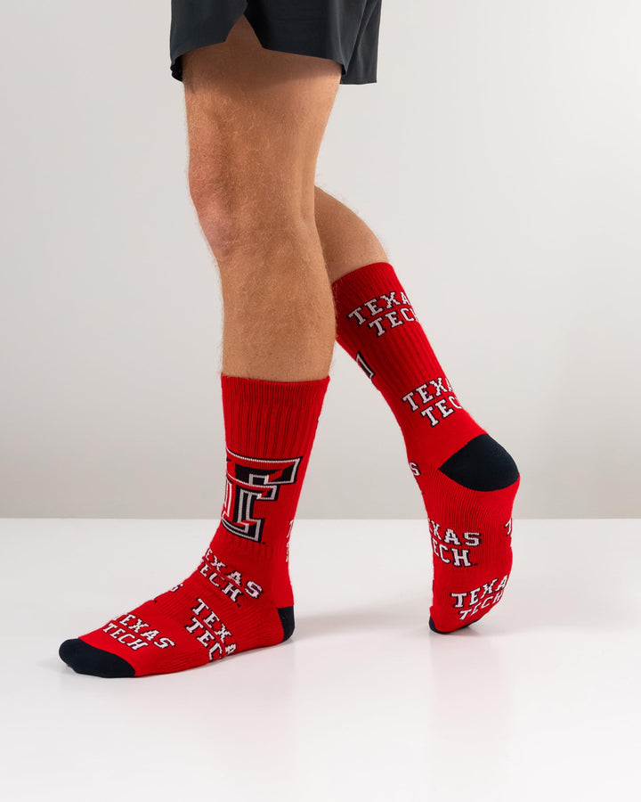 TCK Mayhem NCAA Crew Socks - Texas Tech Red Raiders (Scarlet/Black/White, Large)