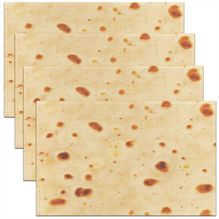 Tortilla Burrito Table Place Mats, Burrito Wrap Pancake Creative Decor Washable Fabric Decoration Table Mats Placemat,Yellow Mexican Cake Placemat for Kitchen Dining Table, 18"x12" inch
