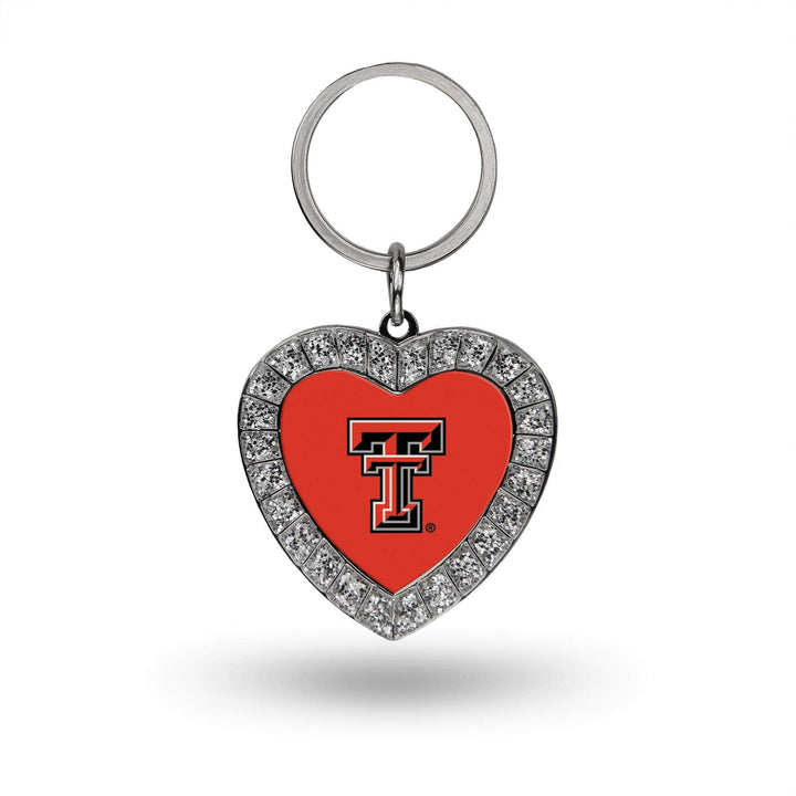 Rico Industries NCAA Texas Tech Red Raiders Metal Rhinestone Heart Keychain 1.38 x 3-"