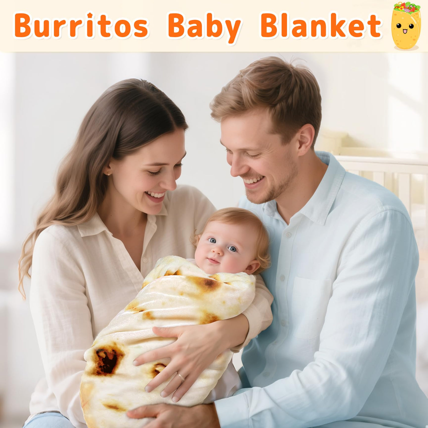 CASOFU Baby Burritos Swaddle Blanket, Tortilla Wrap Blankets Funny Gifts for Baby Shower Boy Girl Toddler Newborn, 285 GSM Soft Flannel Food Blanket White Elephant Gifts for Toddler (Beige, 36 inches)