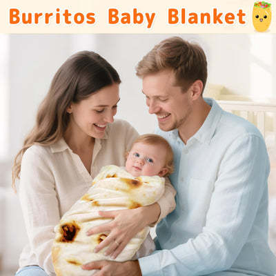 CASOFU Baby Burritos Swaddle Blanket, Tortilla Wrap Blankets Funny Gifts for Baby Shower Boy Girl Toddler Newborn, 285 GSM Soft Flannel Food Blanket White Elephant Gifts for Toddler (Beige, 36 inches)