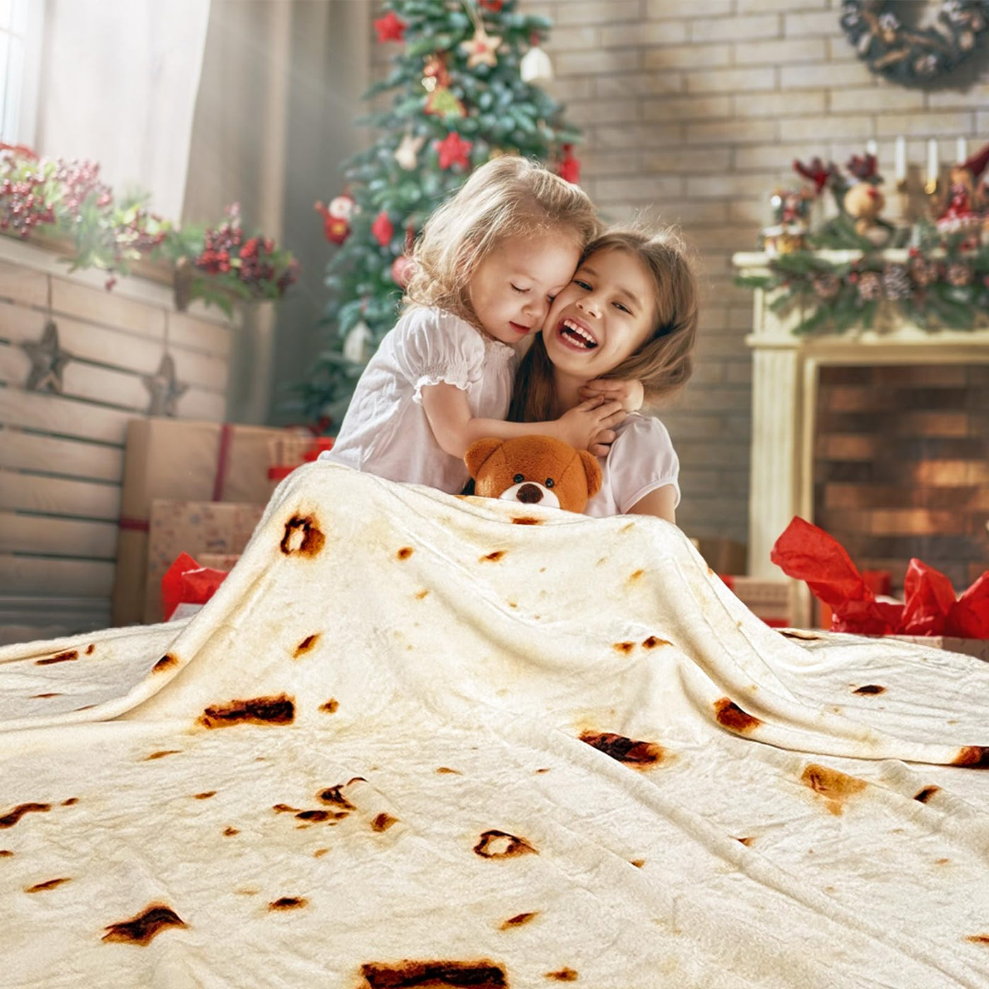 Excervent Large Tortilla Burritos Wrap Blanket, 300 GSM Double Sided Funny Realistic Food Blanket, Giant Novelty Tortilla Super Soft Taco Flannel Throw Blankets as, 71 inch Beige