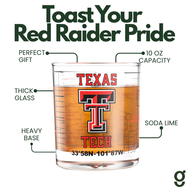 Greenline Goods Texas Tech University Red Raiders Whiskey Glasses Set of 2, 10 oz Rocks Glasses with Full-Color Logo &amp; Campus Map – Officially Licensed Bourbon Glass Gift for Alumni &amp; Fans