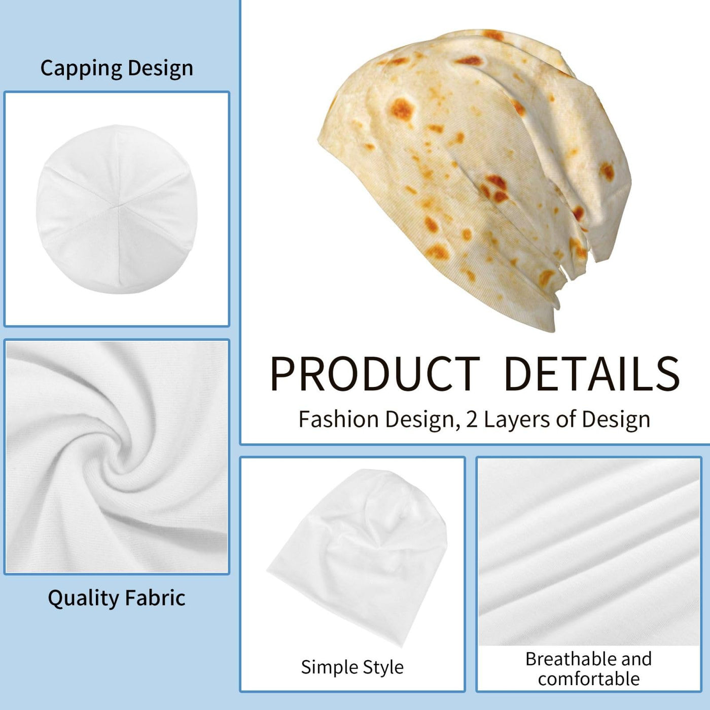 Funny Food Burritos Tortilla Realistic Print Beanie Hat Knit Hat Skull Cap Slouchy Warm Headwear for Jogging Cycling Adult Women Men