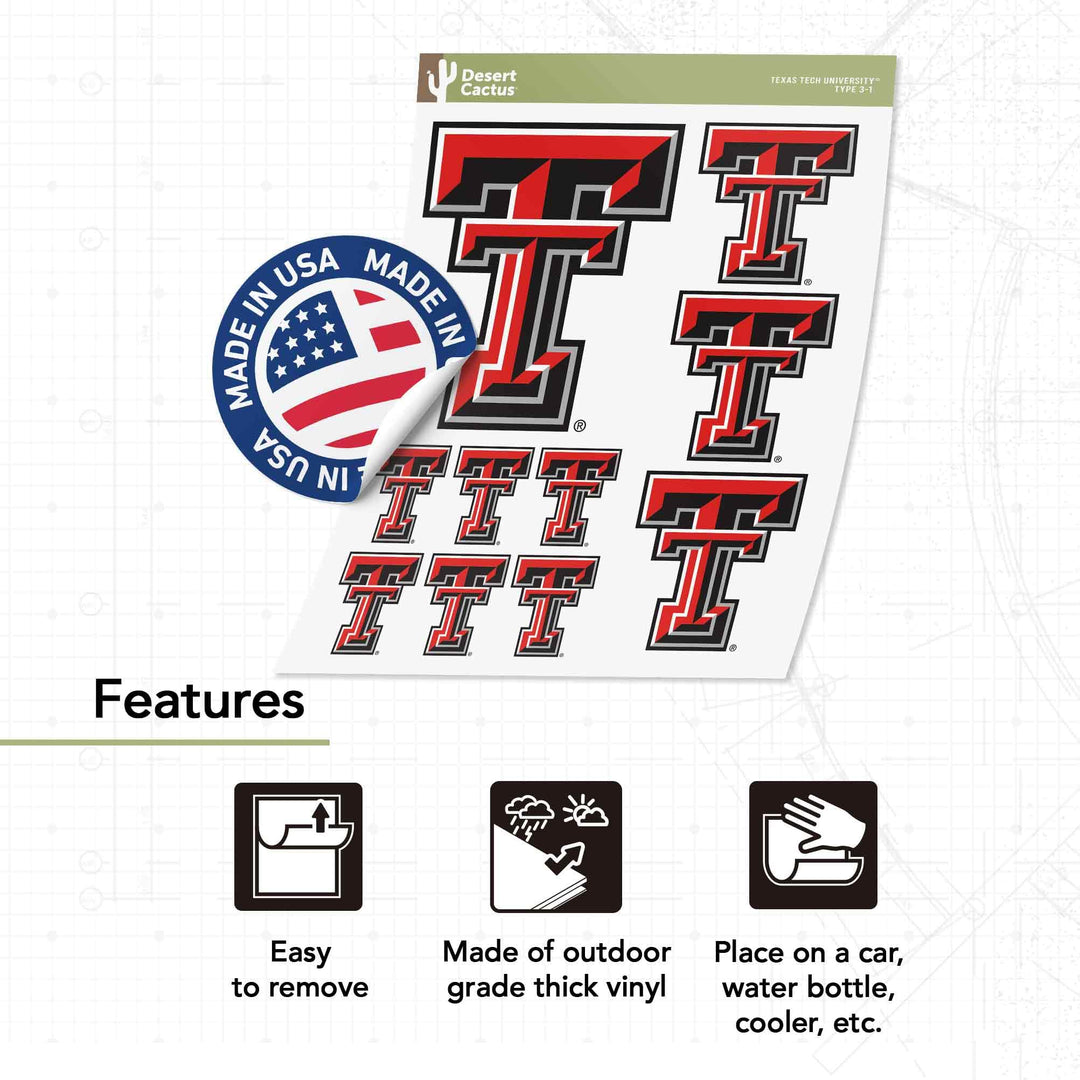 Desert Cactus Texas Tech University Sticker TTU Red Raiders Vinyl Decals Laptop Water Bottle Car Scrapbook Sheet T3 (Type 3-1)
