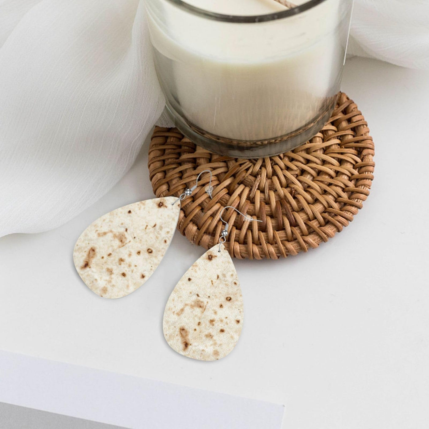 Giant Flour Tortilla Taco Earrings Dangle Earrings Double-Sided Leather Drop Teardrop Earrings Holiday Party Jewelry Gifts For Women