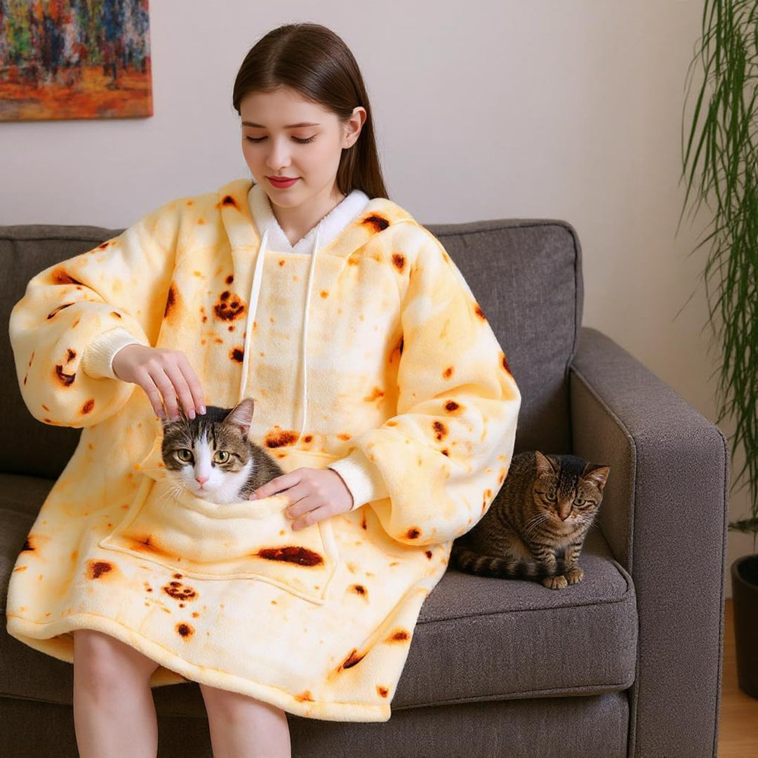 Wearable Tortilla Blanket Hoodie for Women Comfy Sherpa Sweatshirt Blanket Christmas Gifts, Oversized Pullover Jacket for Adult