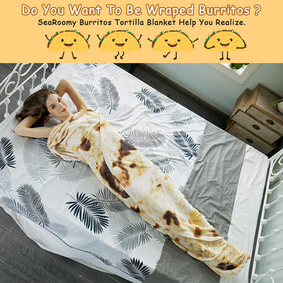 SeaRoomy Burritos Tortilla Throw Blanket, Tortilla Wrap Blanket, Novelty Tortillas Round Giant Round Soft Blankets for Adults and Kids (Brown, 80 inches)