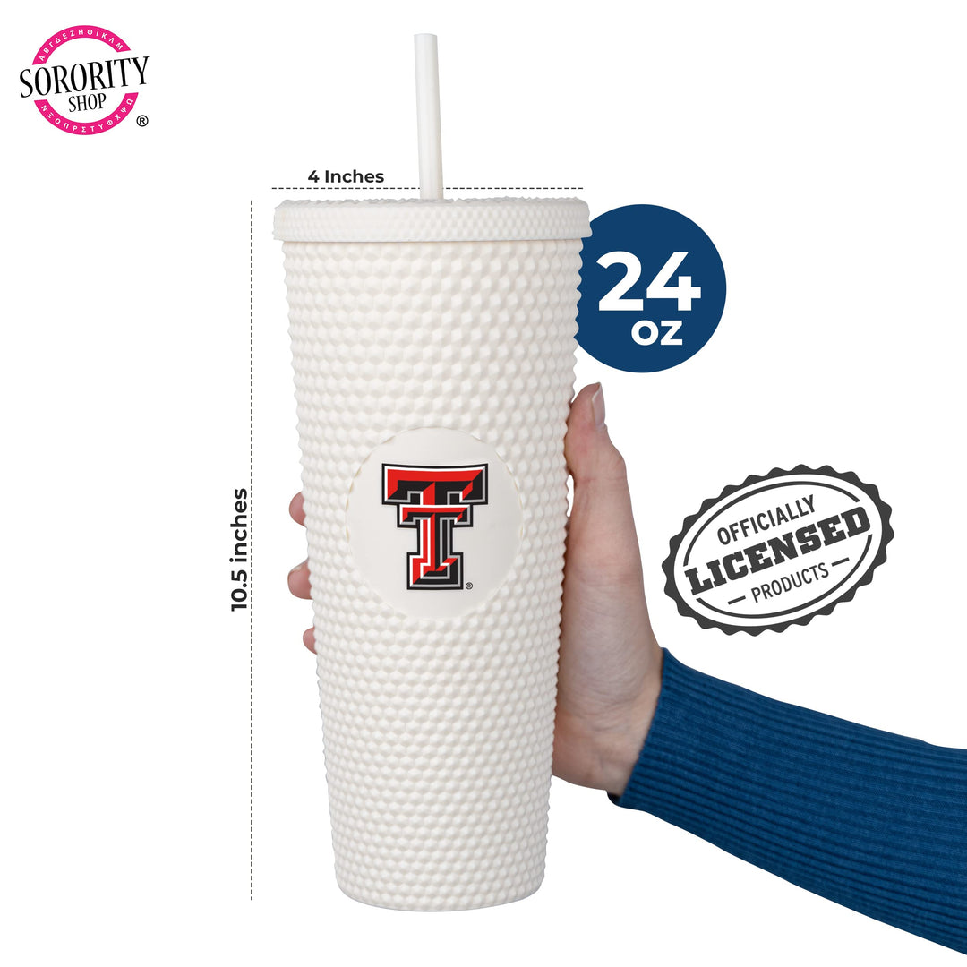 Sorority Shop TTU Studded Tumbler with Lid and Straw - 24.Oz Double Walled Leak-Proof Cup with Lid and Straw, Keeps Drinks Hot &amp; Cold, Texas Tech Drinkware with University Logo